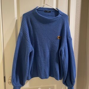 Sold. Zaful Blue Crew Neck Sweater with Buckle Accent